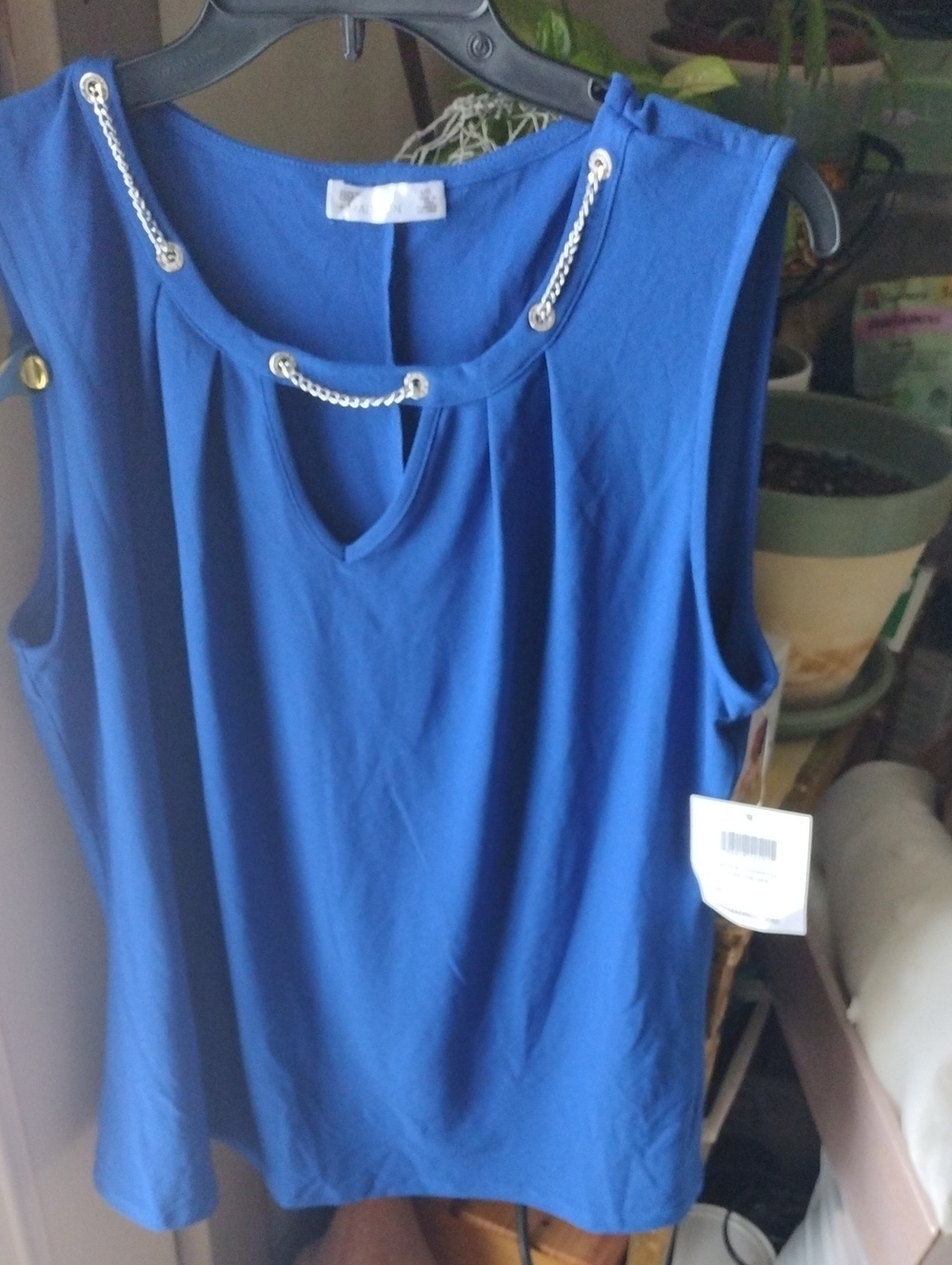 89th & Madison Royal Blue Sleeveless Top with Silver Chain Detail